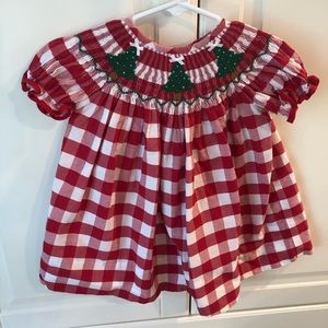 Smocked red and white check Christmas tree dress